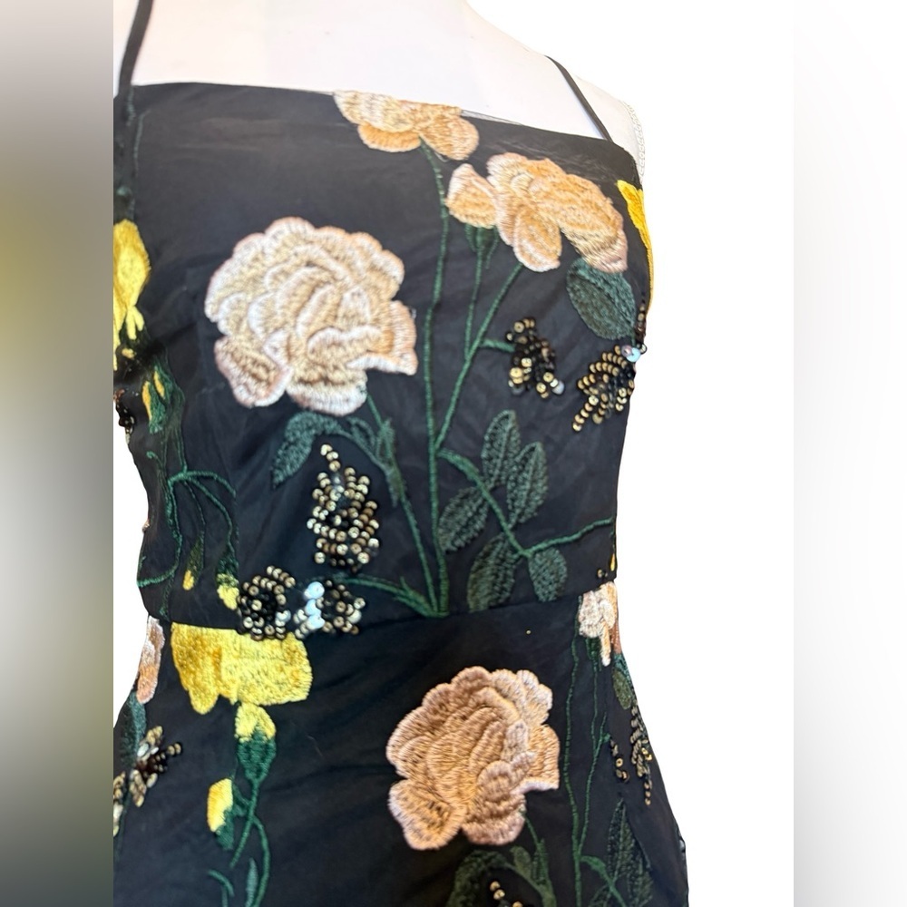 Lulus Black Floral Embroidered Mini Dress Small Sheer Overlay Strappy Cocktail - Picture 9 of 14